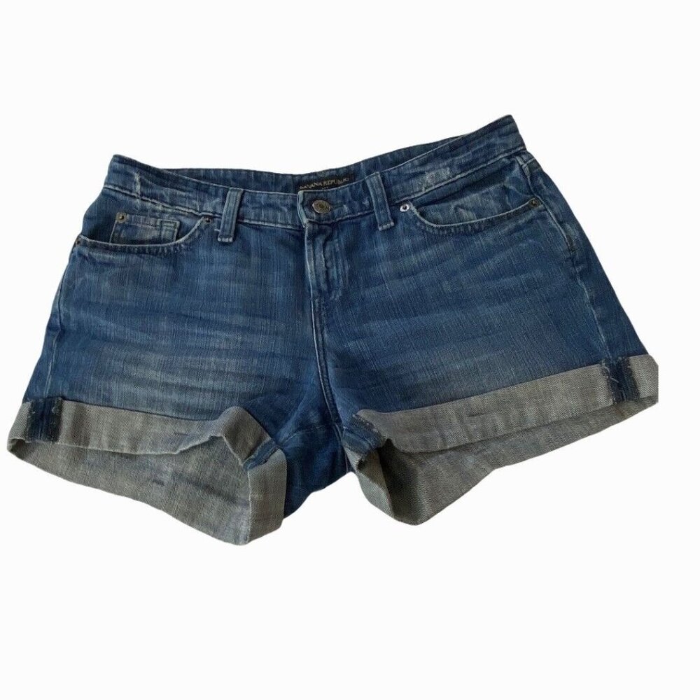 Banana Republic Denim Distressed Roll-up Shorts Size 27 Inseam 3" Stretch Cotton